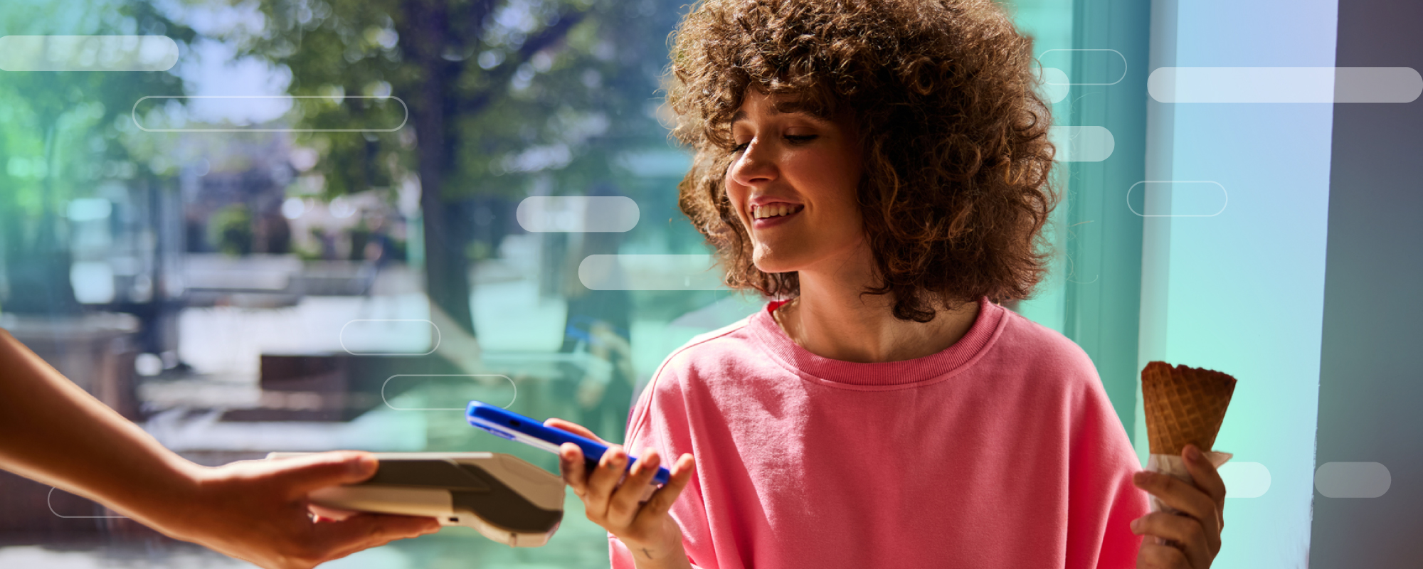 Woman paying with phone